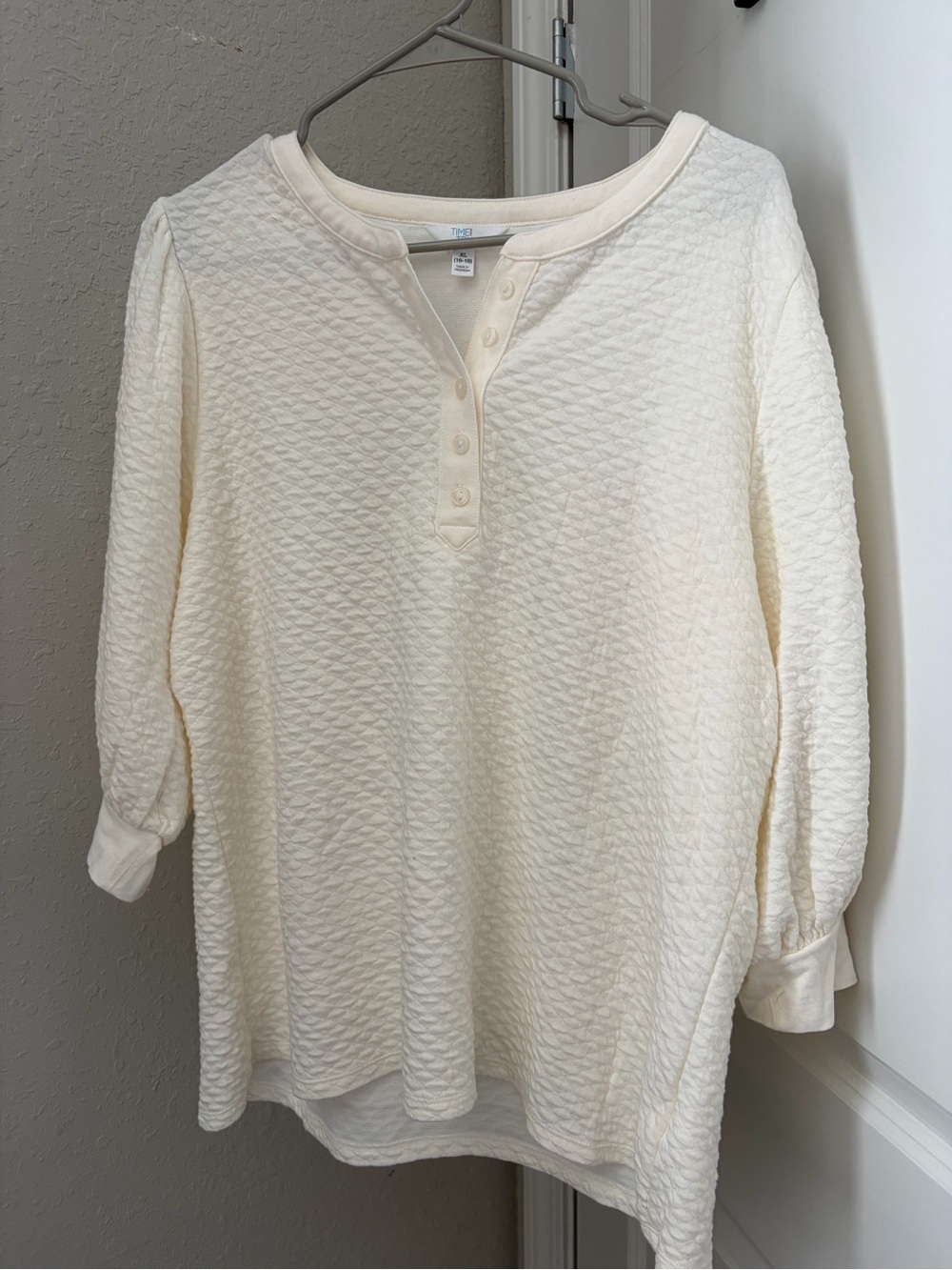 Classic Ivory Quilted Henley Top - Women's